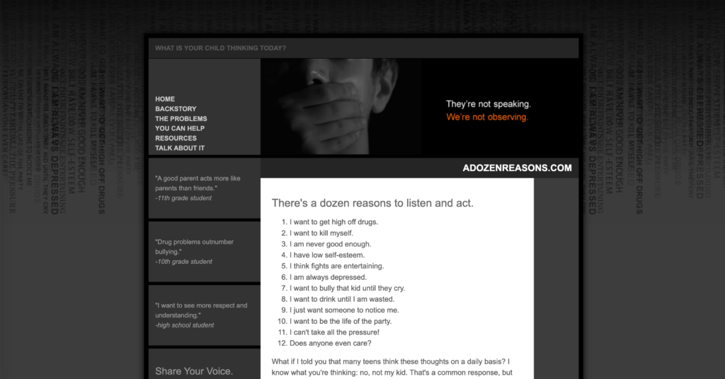 screenshot of dark colored website
