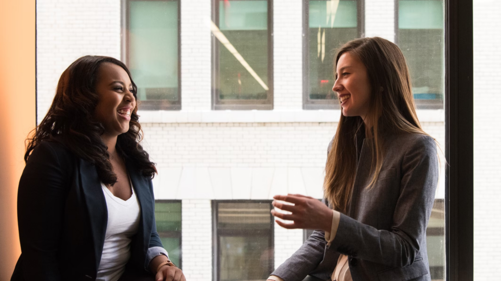 two businesswomen talking