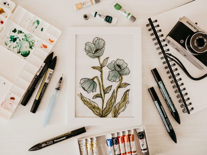 a notebook painting of a flower